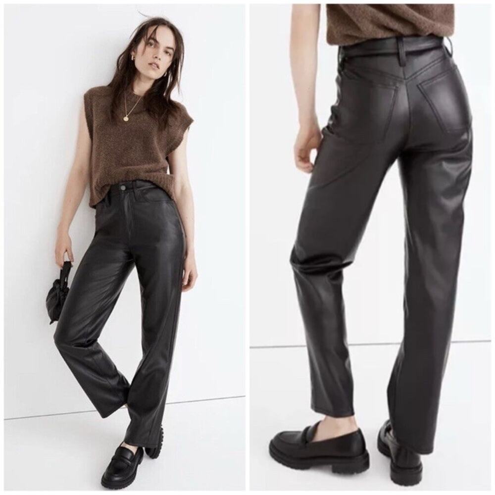 Madewell The Perfect Vintage Straight Jean Black Faux Leather Edition Size 24